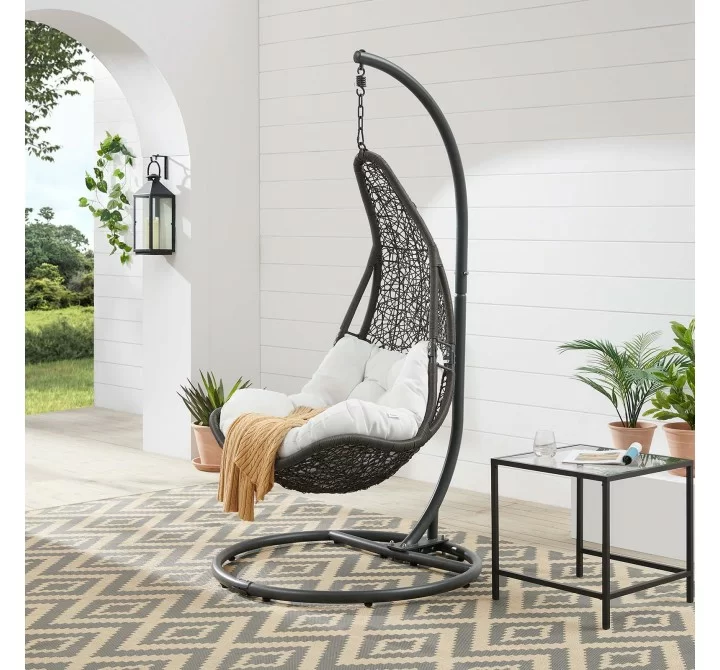 Modway Abate Wicker Rattan Outdoor Patio Swing Chair in Gray White - Lifestyle