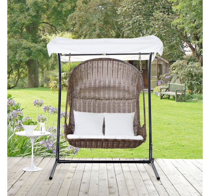 Modway Vantage Outdoor Patio Swing Chair With Stand - Brown White - Lifestyle