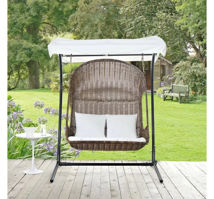 Modway Vantage Outdoor Patio Swing Chair With Stand - Brown White - Lifestyle