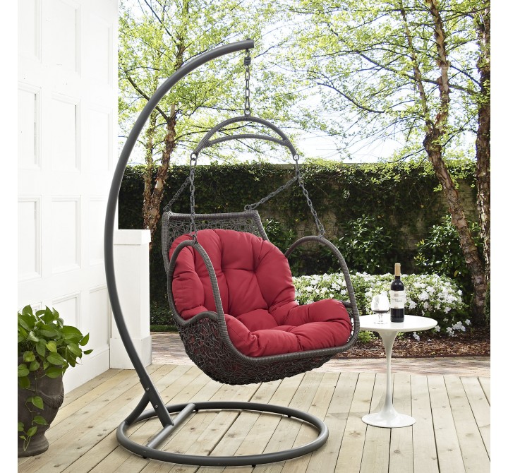 Modway Arbor Outdoor Patio Wood Swing Chair in Red - Lifestyle