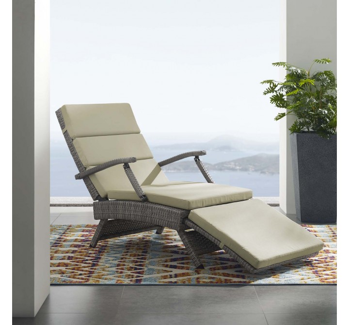 Modway Envisage Chaise Outdoor Patio Wicker Rattan Lounge Chair in Light Gray Beige - Lifestyle