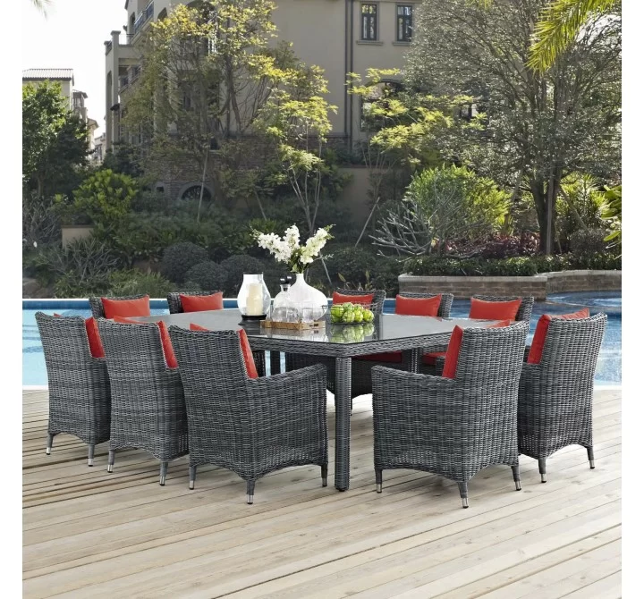 Modway Summon 11 Piece Outdoor Patio Sunbrella® Dining Set - Canvas Red - Lifestyle