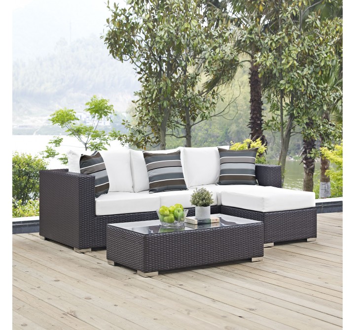 Modway Convene 3 Piece Outdoor Patio Sofa Set in Espresso White - Lifestyle