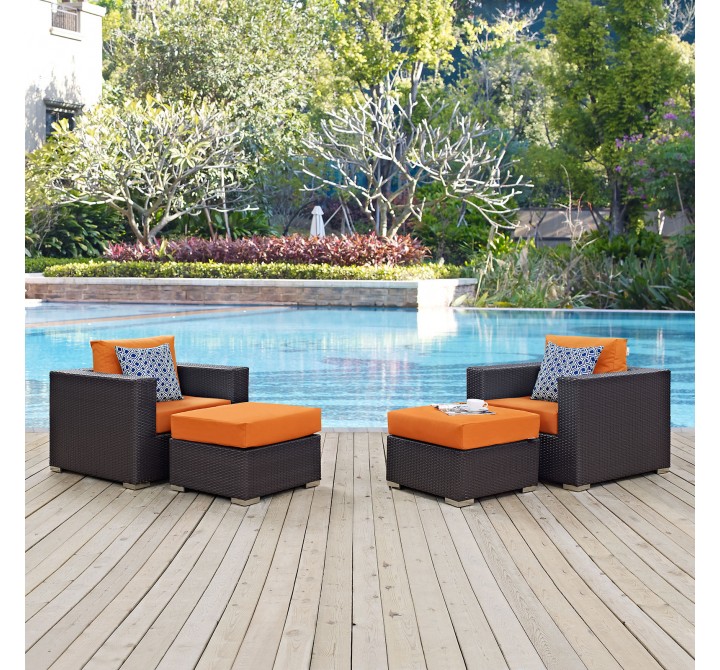 Modway Convene 4 Piece Outdoor Patio Sectional Set in Espresso Orange - Lifestyle