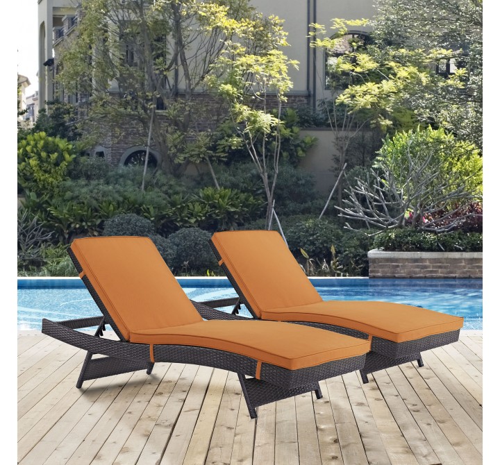 Modway Convene Chaise Outdoor Patio in Espresso Orange - Set of Two -Lifestyle