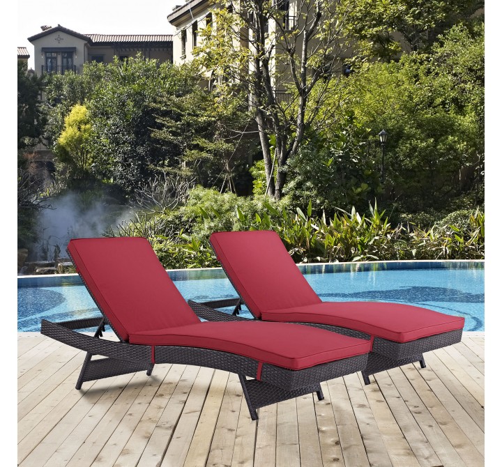Modway Convene Chaise Outdoor Patio in Espresso Red - Set of Two - Lifestyle
