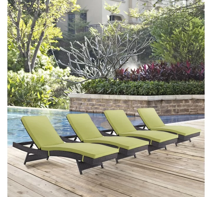 Modway Convene Chaise Outdoor Patio in Espresso Peridot - Set of Four - Lifestyle