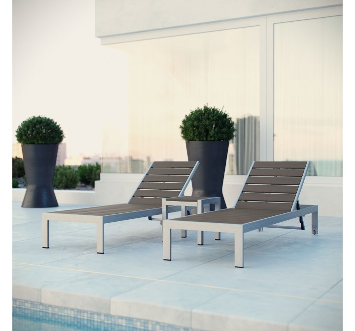 Modway Shore 3 Piece Outdoor Patio Aluminum Set - Silver Gray - Lifestyle