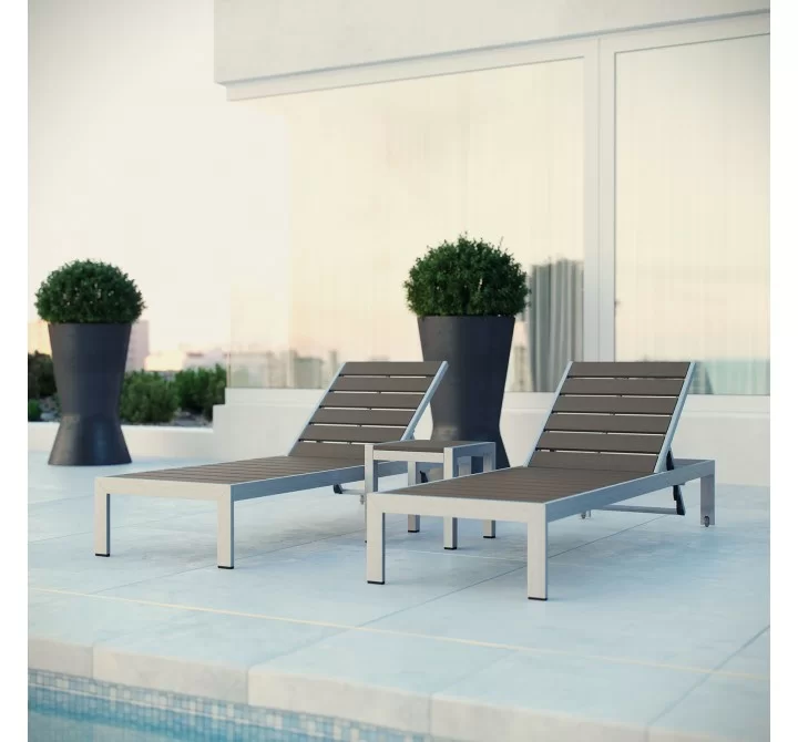 Modway Shore 3 Piece Outdoor Patio Aluminum Set - Silver Gray - Lifestyle