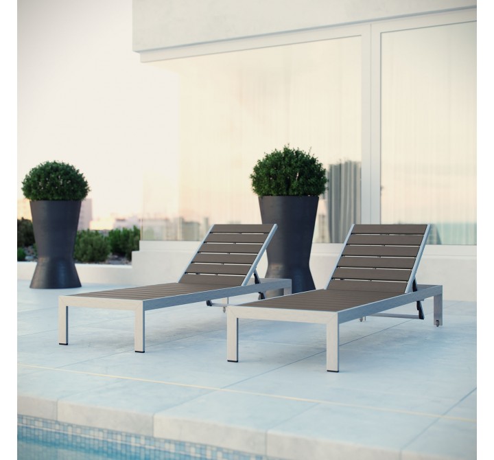 Modway Shore Chaise Outdoor Patio Aluminum Silver Gray - Set of Two - Lifestyle