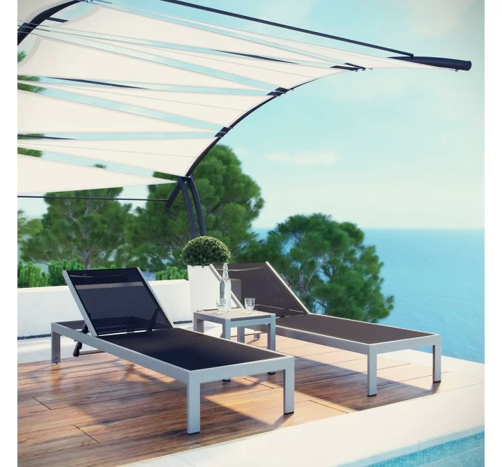 Modway Shore 3 Piece Outdoor Patio Aluminum Set - Silver Black - Lifestyle