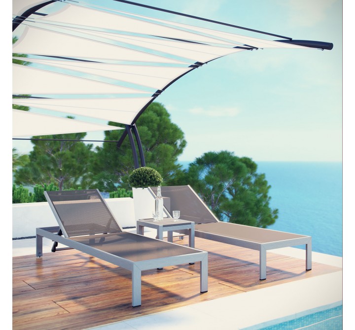 Modway Shore 3 Piece Outdoor Patio Aluminum Set in Silver Gray - Lifestyle