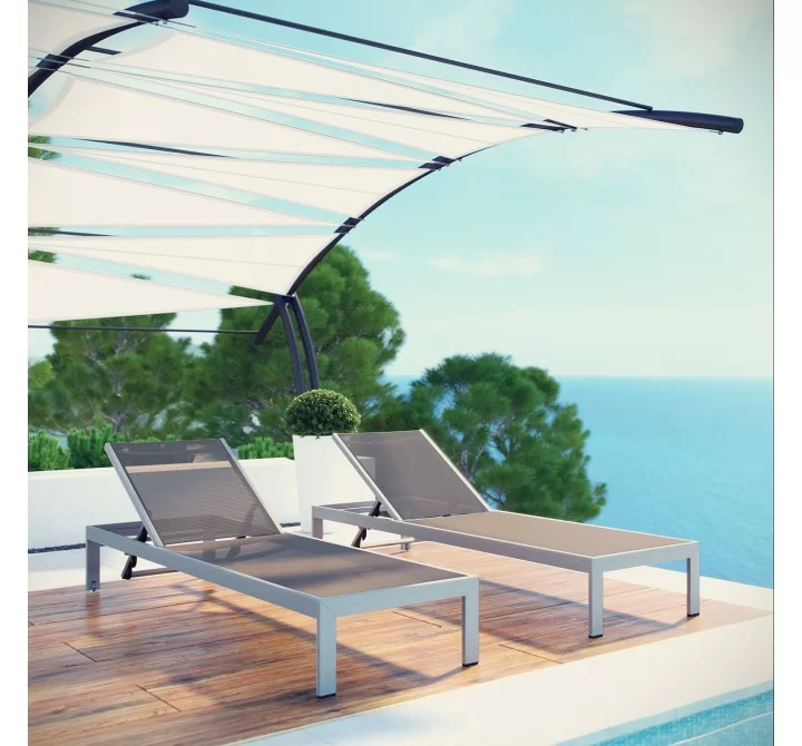 Modway Shore Chaise Outdoor Patio Aluminum in Silver Gray - Set of Two - Lifestyle