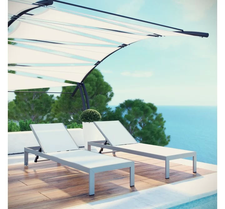 Modway Shore Chaise Outdoor Patio Aluminum in Silver White - Set of Two - Lifestyle