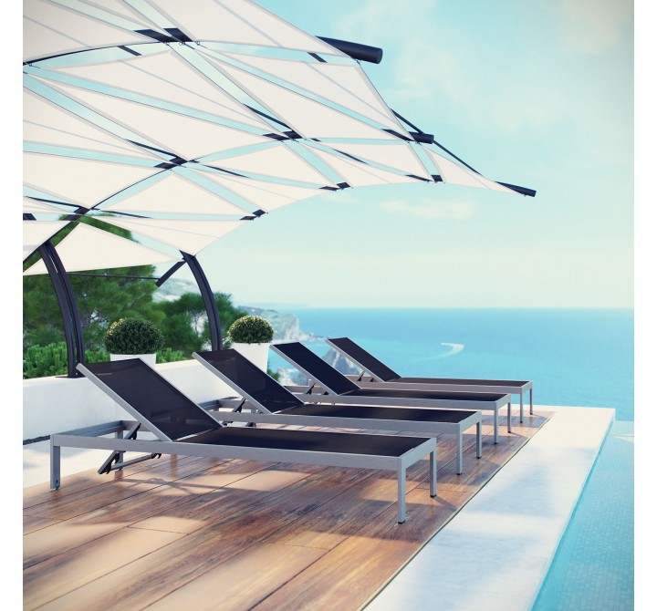 Modway Shore Chaise Outdoor Patio Aluminum in Silver Black - Lifestyle