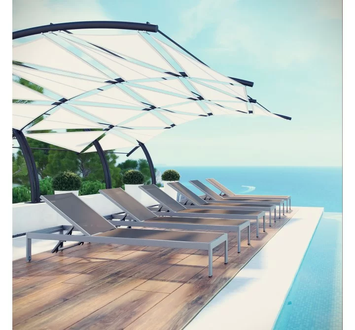 Modway Shore Chaise Outdoor Patio Aluminum in Silver Gray - Set of Six - Lifestyle