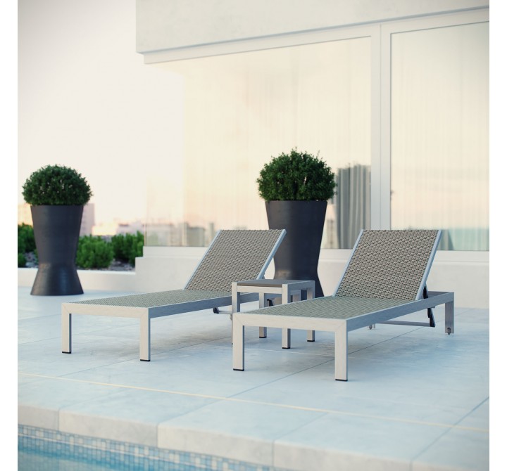 Modway Shore 3 Piece Outdoor Patio Aluminum Set - Silver Gray -Lifestyle
