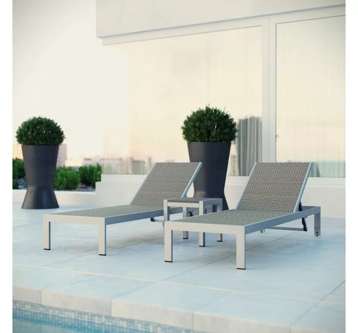Modway Shore 3 Piece Outdoor Patio Aluminum Set - Silver Gray -Lifestyle