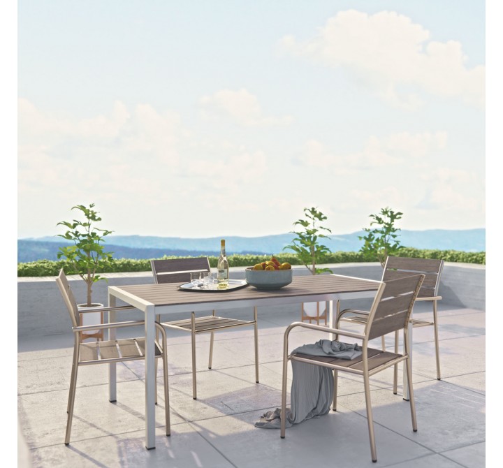 Modway Shore 5 Piece Outdoor Patio Aluminum Dining Set - Silver Gray - Lifestyle
