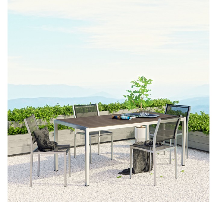 Modway Shore 5 Piece Outdoor Patio Aluminum Dining Set - Silver Black - Lifestyle