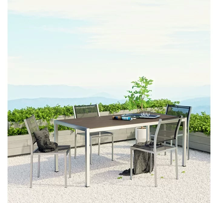 Modway Shore 5 Piece Outdoor Patio Aluminum Dining Set - Silver Black - Lifestyle