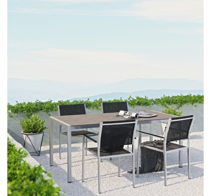 Modway Shore 5 Piece Outdoor Patio Aluminum Dining Set - Silver Black - Lifestyle