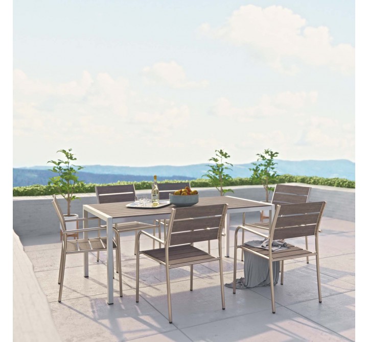Modway Shore 7 Piece Outdoor Patio Aluminum Dining Set - Silver Gray - Lifestyle