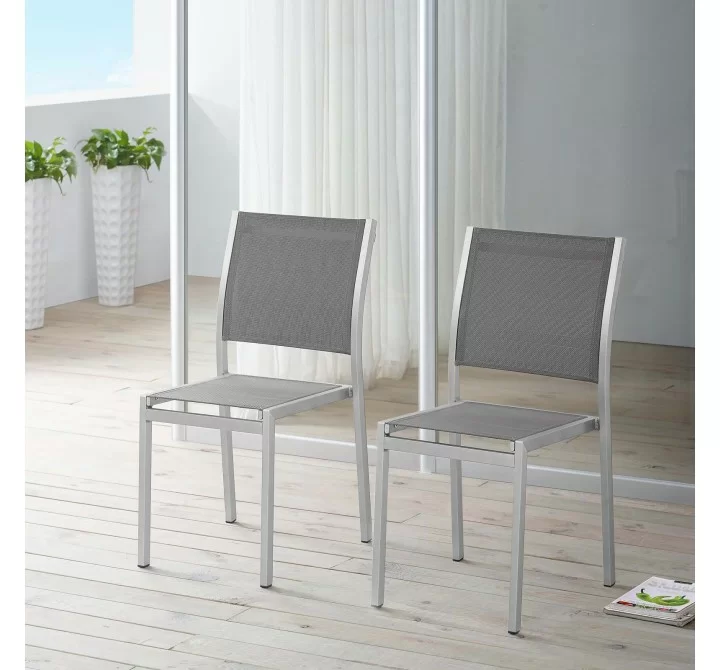 Modway Shore Side Chair Outdoor Patio Aluminum in Silver Gray - Set of Two - Lifestyle
