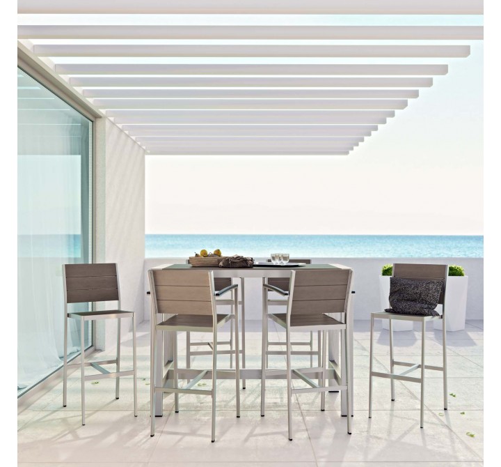 Modway Shore 7 Piece Outdoor Patio Aluminum Dining Set - Silver Gray - Lifestyle