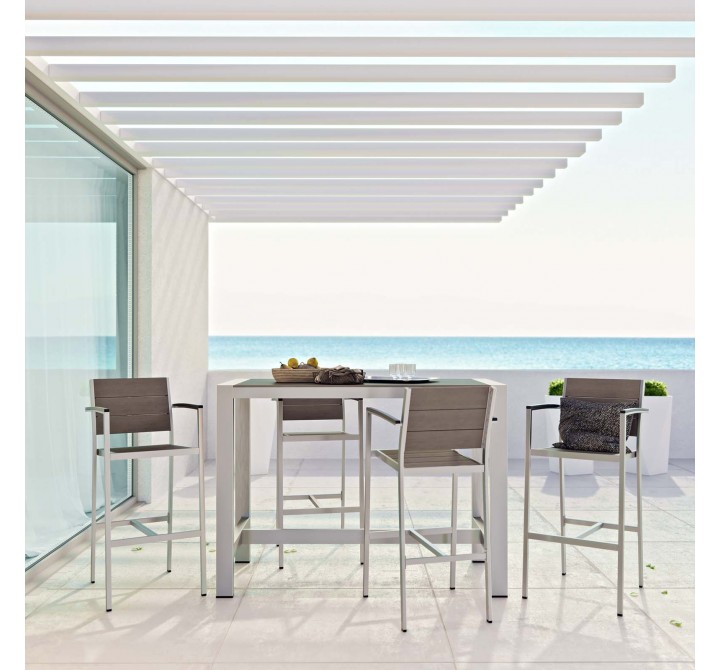 Modway Shore 5 Piece Outdoor Patio Aluminum Dining Set - Silver Gray - Lifestyle