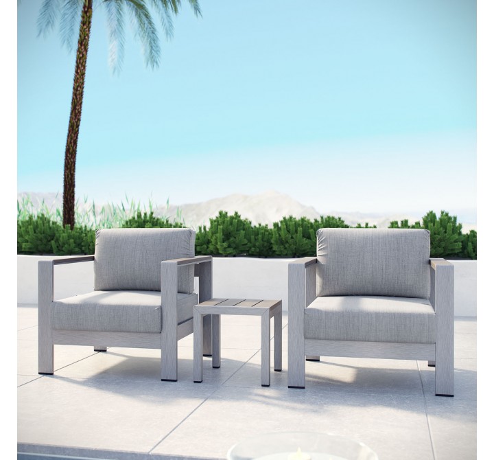 Modway Shore 3 Piece Outdoor Patio Aluminum Set in Silver Gray - Lifestyle