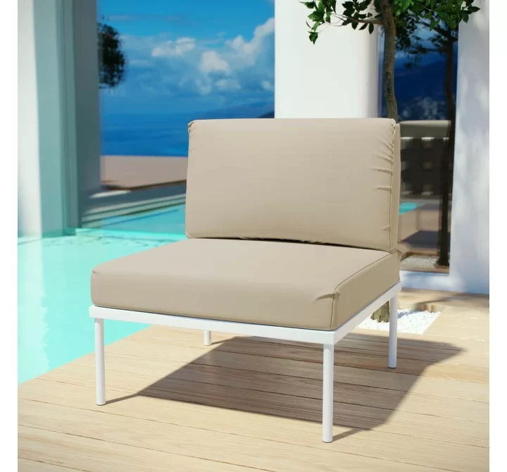 Modway Harmony Armless Outdoor Patio Aluminum Chair - White Beige - Lifestyle