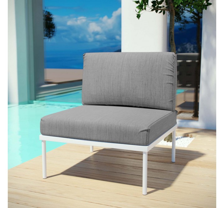 Modway Harmony Armless Outdoor Patio Aluminum Chair - White Gray - Lifestyle