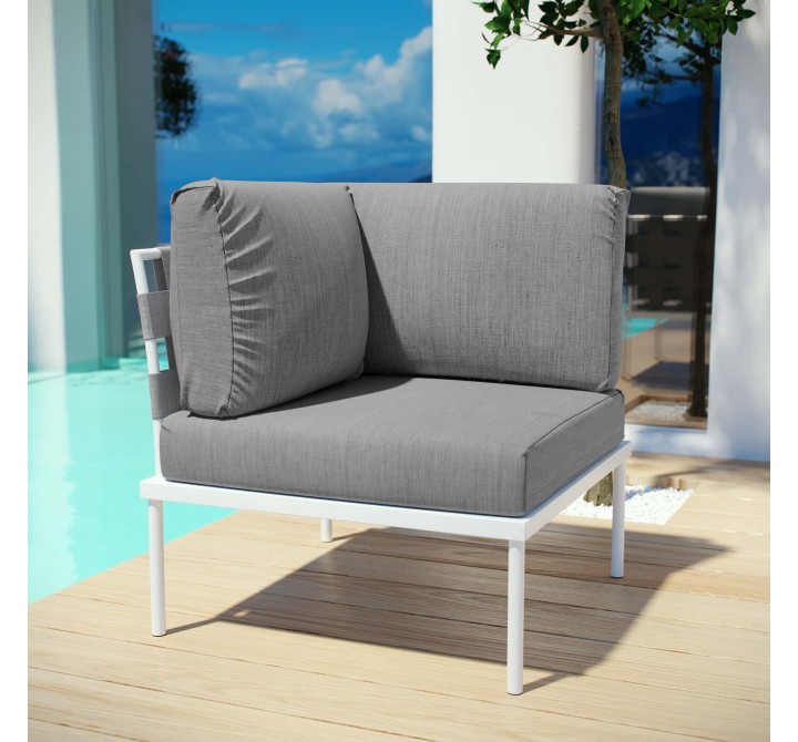 Modway Harmony Outdoor Patio Aluminum Corner Sofa in White Gray - Lifestyle