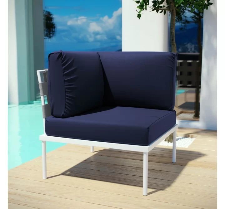 Modway Harmony Outdoor Patio Aluminum Corner Sofa in White Navy - Lifestyle