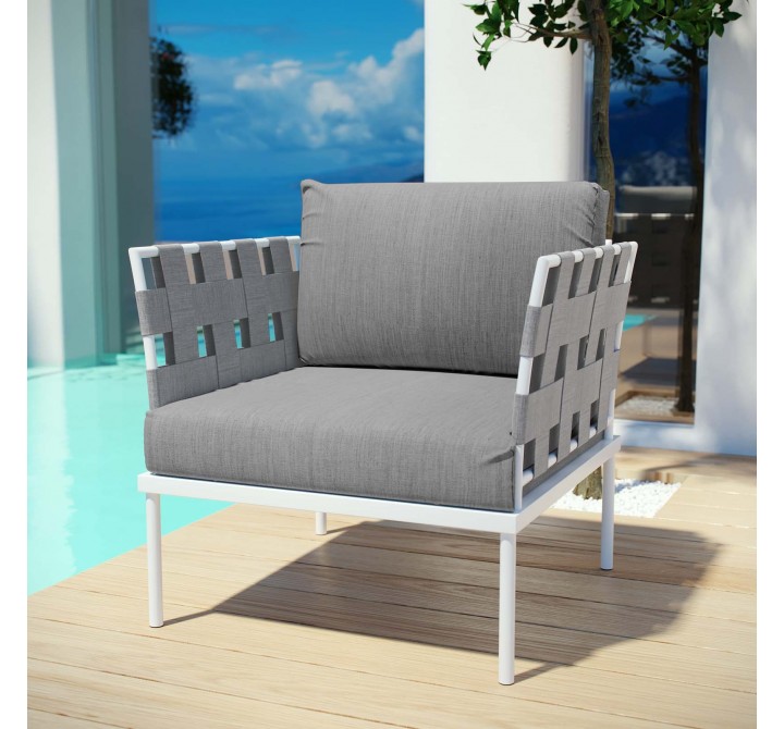 Modway Harmony Outdoor Patio Aluminum Armchair in White Gray - Lifestyle