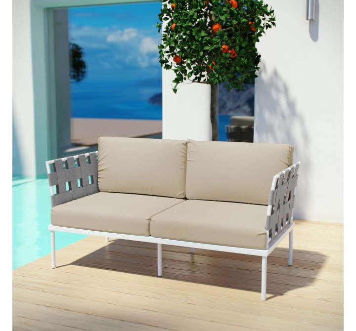 Modway Harmony Outdoor Patio Aluminum Loveseat in White Beige - Lifestyle
