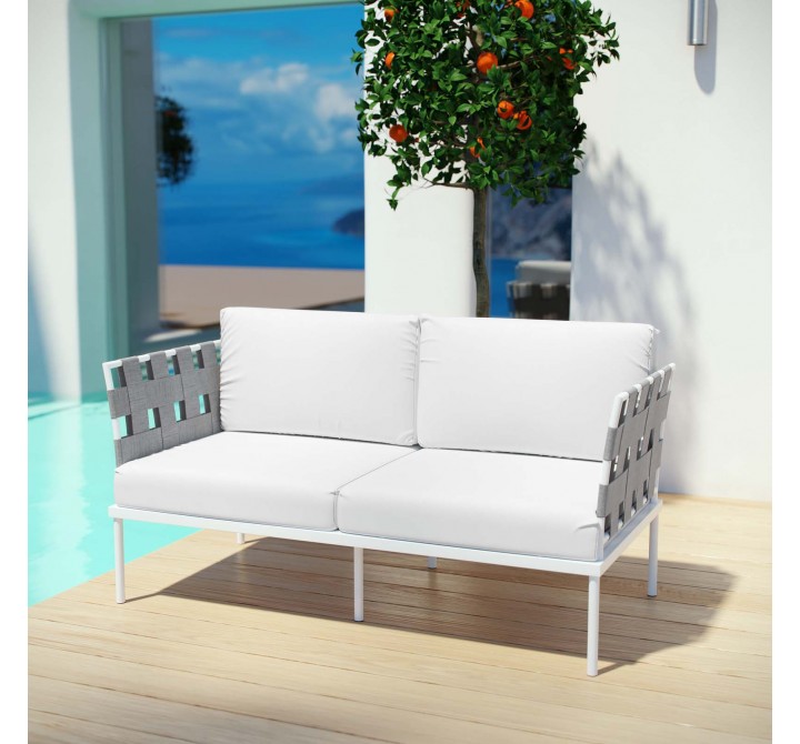 Modway Harmony Outdoor Patio Aluminum Loveseat in White White - Lifestyle