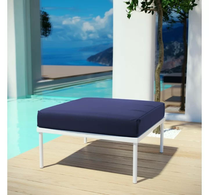 Modway Harmony Outdoor Patio Aluminum Ottoman in White Navy - Lifestyle
