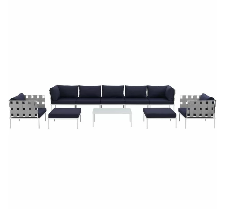 Modway Harmony 10 Piece Outdoor Patio Aluminum Sectional Sofa Set - White Navy - Set in Front Angle