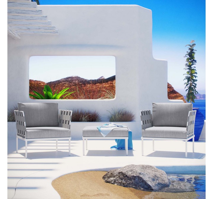Modway Harmony 3 Piece Outdoor Patio Aluminum Sectional Sofa Set - White Gray - Lifestyle