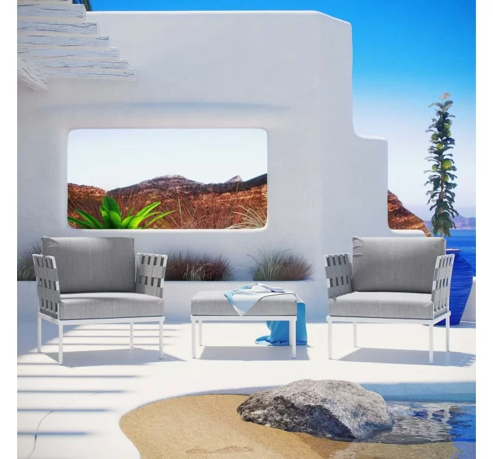 Modway Harmony 3 Piece Outdoor Patio Aluminum Sectional Sofa Set - White Gray - Lifestyle