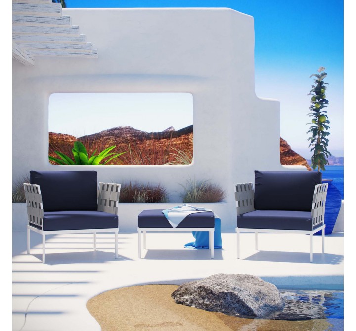 Modway Harmony 3 Piece Outdoor Patio Aluminum Sectional Sofa Set - White Navy - Lifestyle