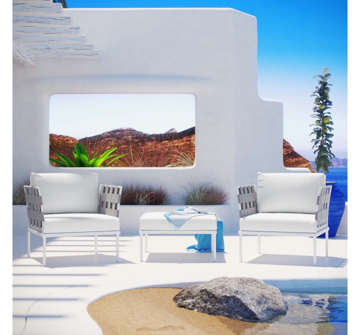 Modway Harmony 3 Piece Outdoor Patio Aluminum Sectional Sofa Set - White White - Lifestyle