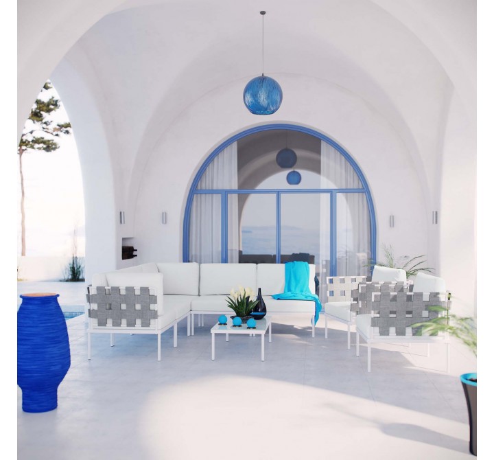Modway Harmony 8 Piece Outdoor Patio Aluminum Sectional Sofa Set - White White - Lifestyle