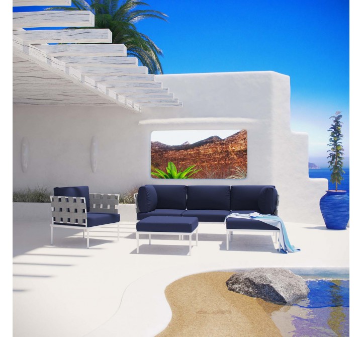 Modway Harmony 6 Piece Outdoor Patio Aluminum Sectional Sofa Set - White Navy - Lifestyle