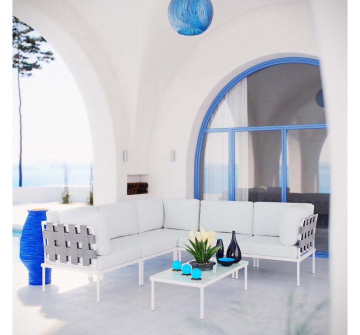 Modway Harmony 6 Piece Outdoor Patio Aluminum Sectional Sofa Set in White White - Lifestyle