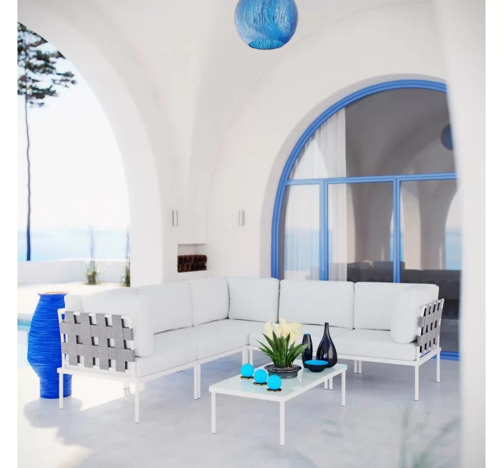 Modway Harmony 6 Piece Outdoor Patio Aluminum Sectional Sofa Set in White White - Lifestyle