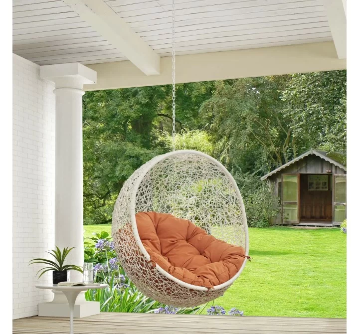 Modway Hide Outdoor Patio Swing Chair Without Stand in White Orange  - Lifestyle