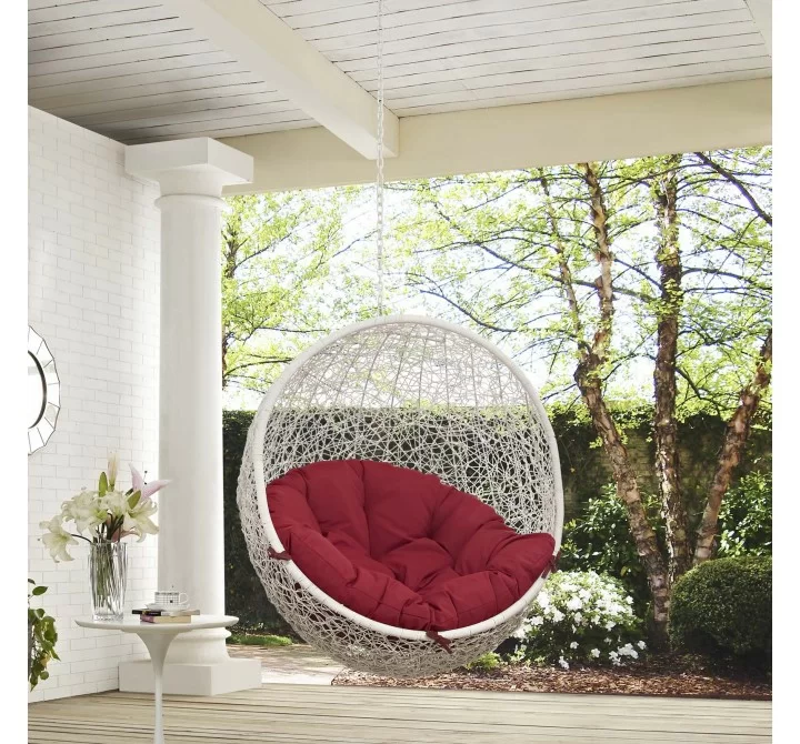 Modway Hide Outdoor Patio Swing Chair Without Stand in White Red - Lifestyle